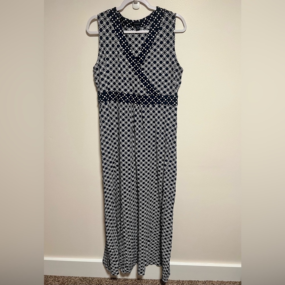 Lands End Pima Cotton Navy & White Circle Maxi Dress Size XL Tall